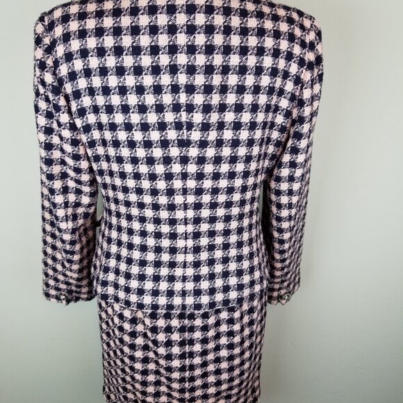 Vintage Blush Pink & Navy Two Piece Skirt Suit Set Designer Inspired * 8 Petite - Picture 6 of 11